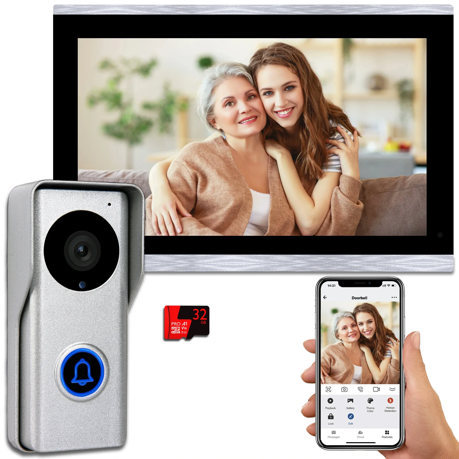 1080P 10.1 Inch Touch Screen Wifi Video Doorbell, Smart TUYA APP Home Video Intercom 32G Card Rceord Kit Motion Detection Unlcok