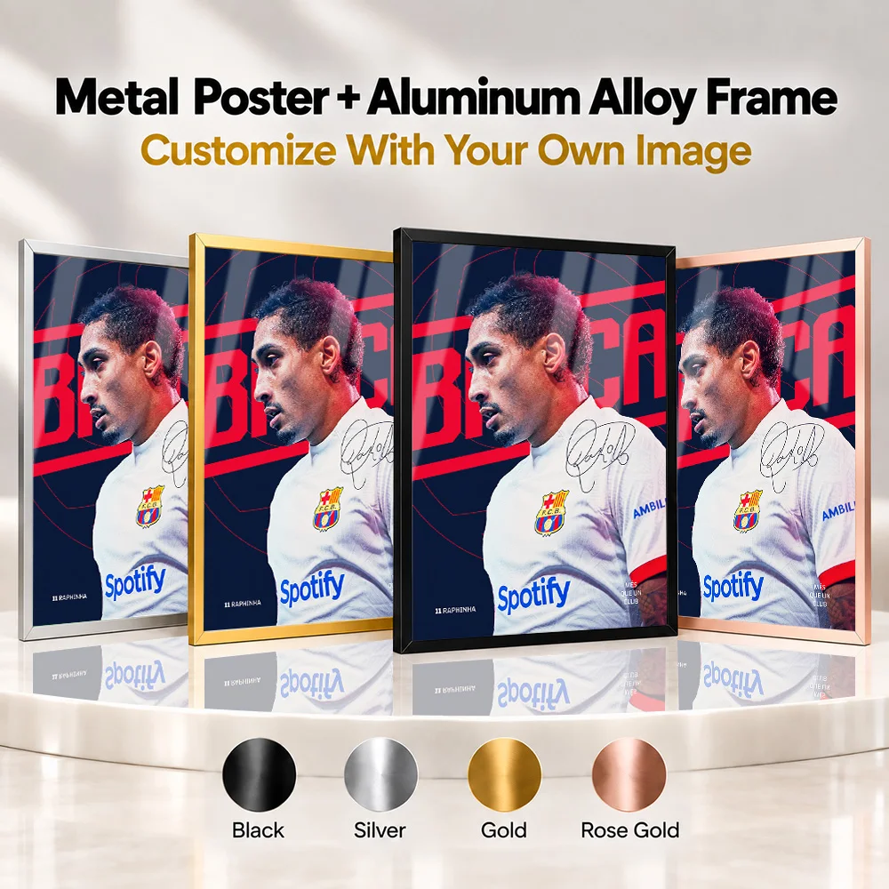Raphinha Football Framed Aluminum Metal Poster Customized Sports Photo Collage With Statement Lettering Wall Art For Bedroom