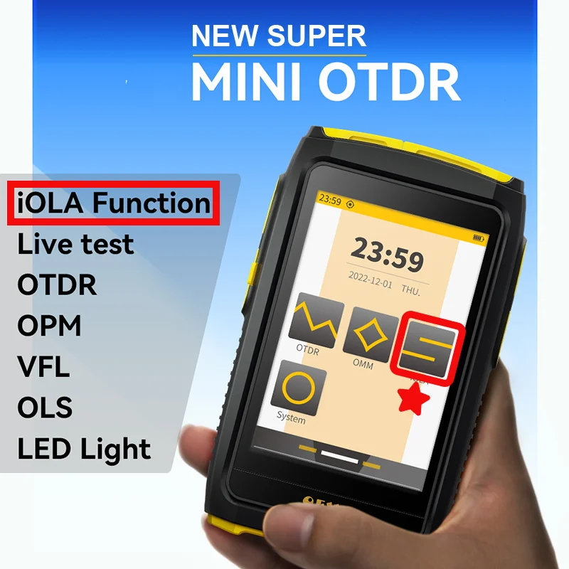 Imagem -02 - Ofw Mini Otdr Óptica Otdr Otdr Refletor Óptico Fibra Ativa Live Tester 1550nm 20db Tela Sensível ao Toque Opm Vfl Iola