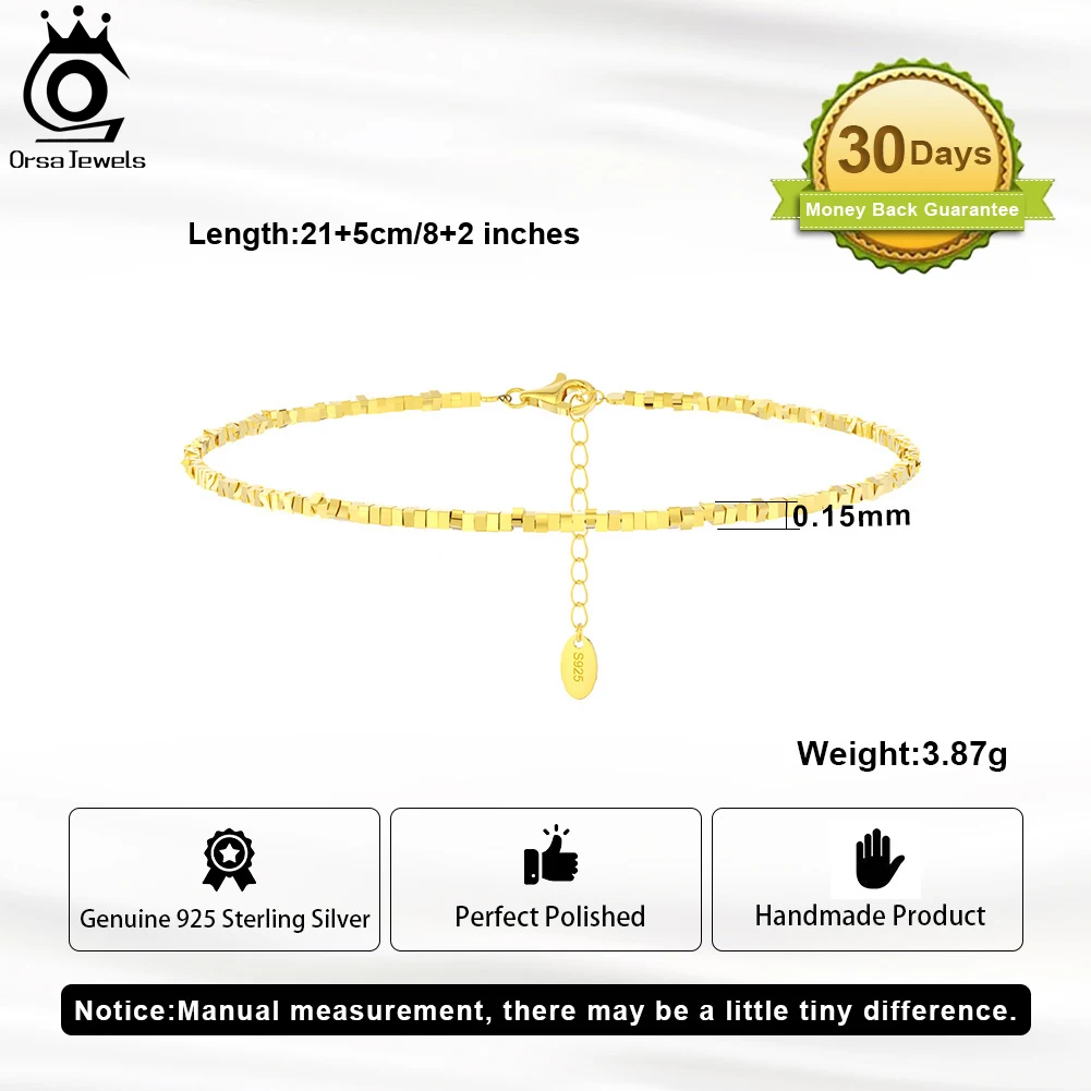 ORSA JEWELS Fashion 925 Sterling Silver Nugget Chain Anklets for Women Girls Summer Beach Foot Chain Ankle Straps Jewelry SA57