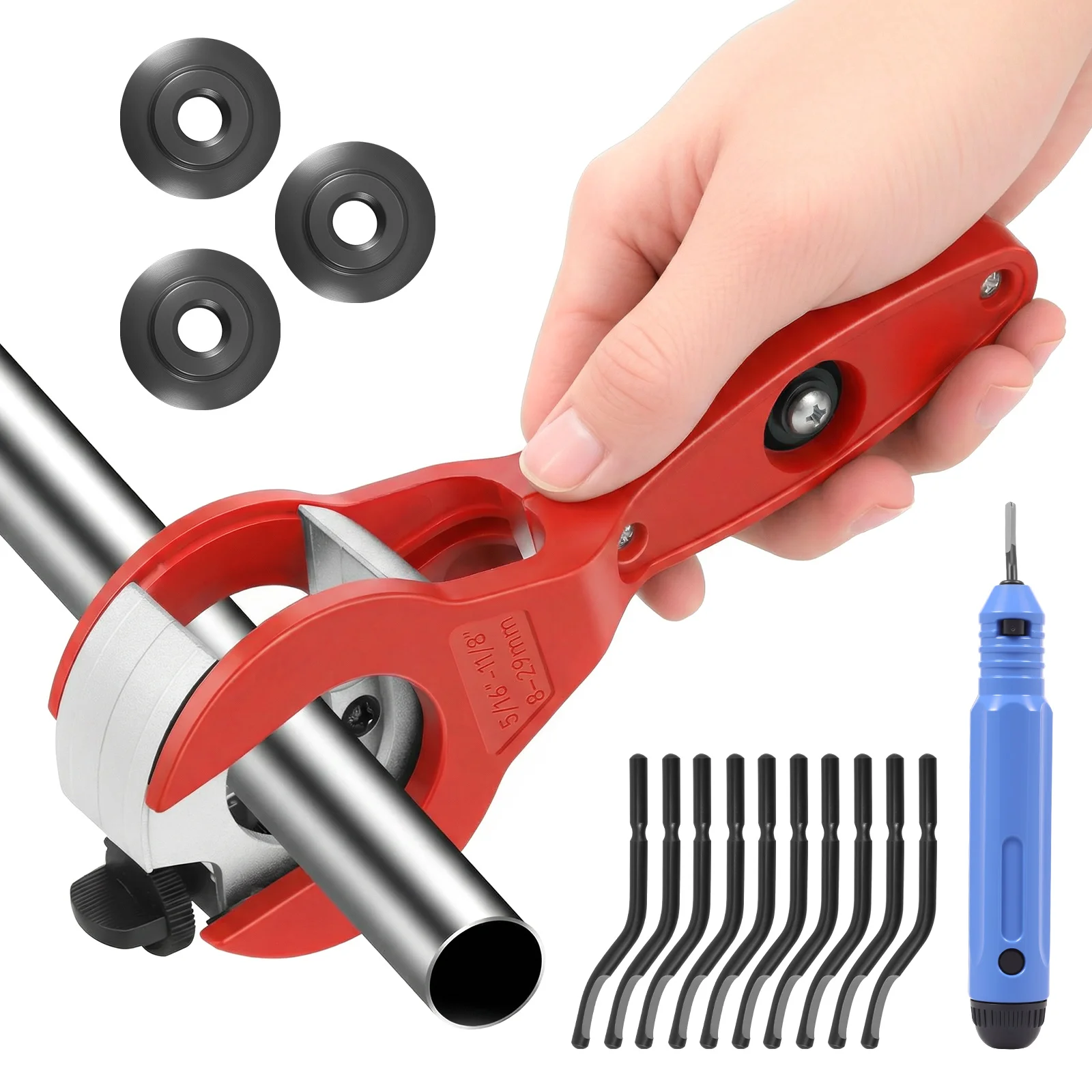 Ratcheting Tube Cutter Tool 8-29 mm Universal Pipe Cutting Hand Tool for Cutting 5/16 to 1 1/8 Inch PVC/Copper/Aluminium Pipes