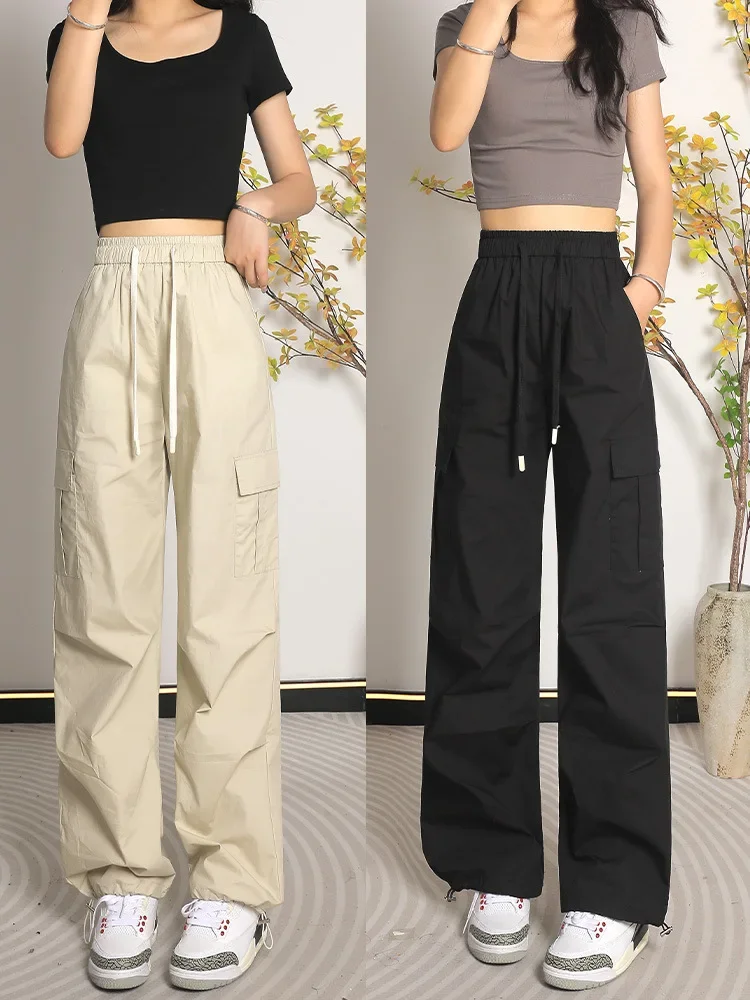 Girls Cargo Pants Summer Thin Loose-fit Wide-leg Long Pants New 2024 Trendy Junior High School Students Casual