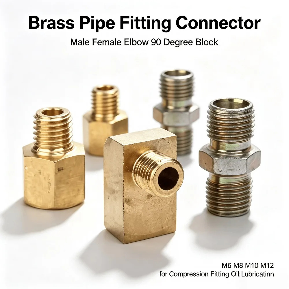 M6-M12 90 Degree Right Angle Brass Elbow Block, 1-2Pcs Male Female Pipe Fitting Connector for Oil Lubrication Compression