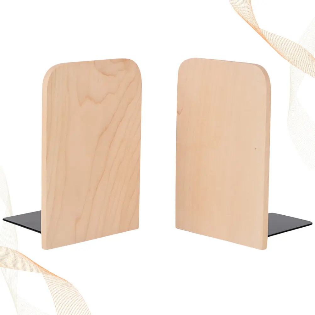 2Pcs Solid Wood Bookends Black Light Yellow Decorative Book Stand for Home Office Shelf Heavy Books Organizer Bookends
