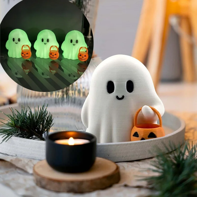 3D Printing Cute Luminous Trick or Treat Ghost Pumpkin Statue Suitable for Room Halloween Decoration