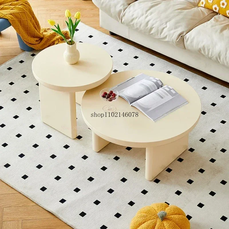 Nordic Minimalist Cream Style Combination Coffee Table Household Small White Round Tables Living Room Furniture Sofa Side Table