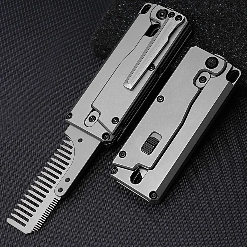 Titanium Alloy Folding Comb Multi-Function EDC Utility Window Breaker Replaceable Comb Outdoor Camping Tools