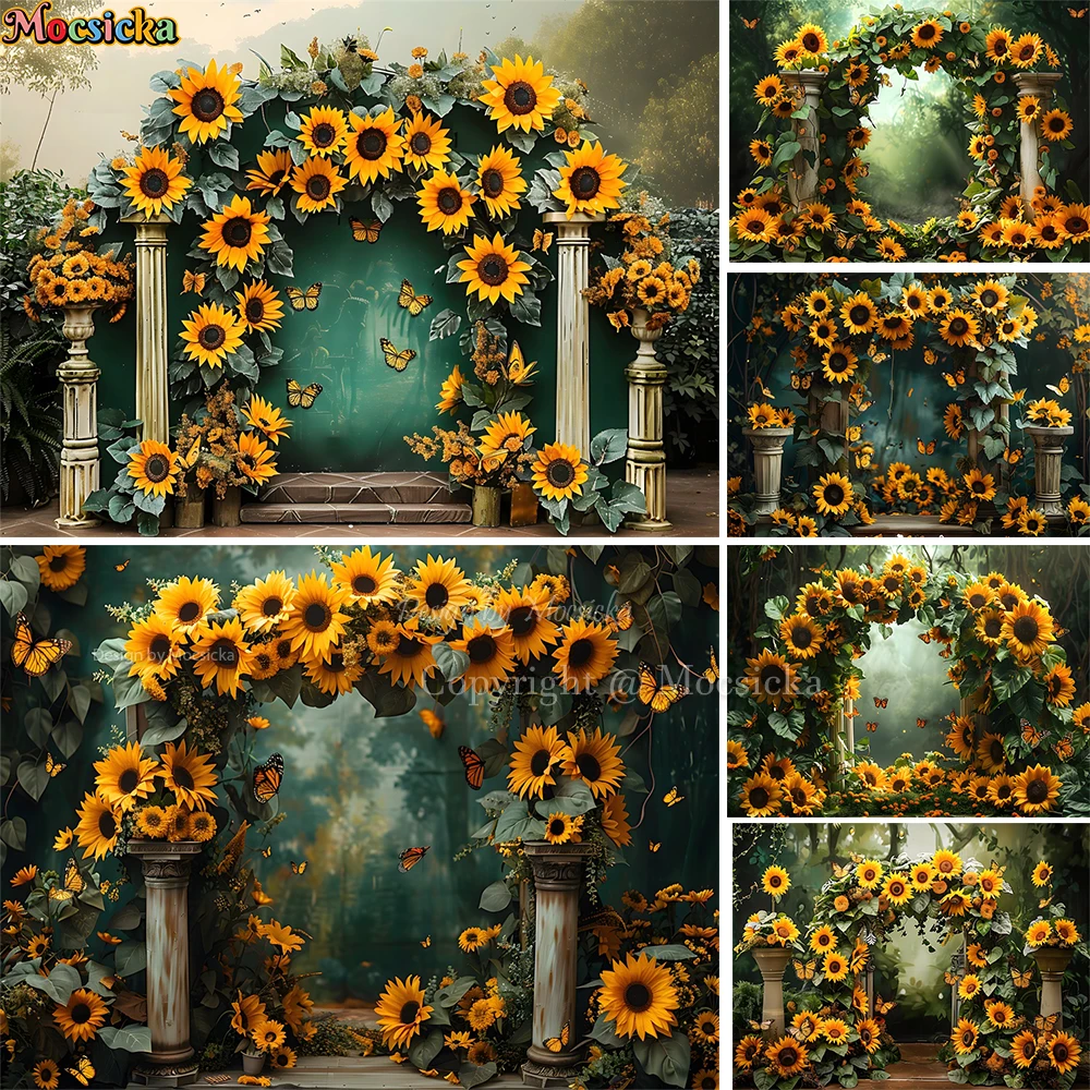 

Sunflower Background Photography Classical Green Garden Butterfly Backdrop Girl Birthday Maternity Art Portrait Photocall Studio