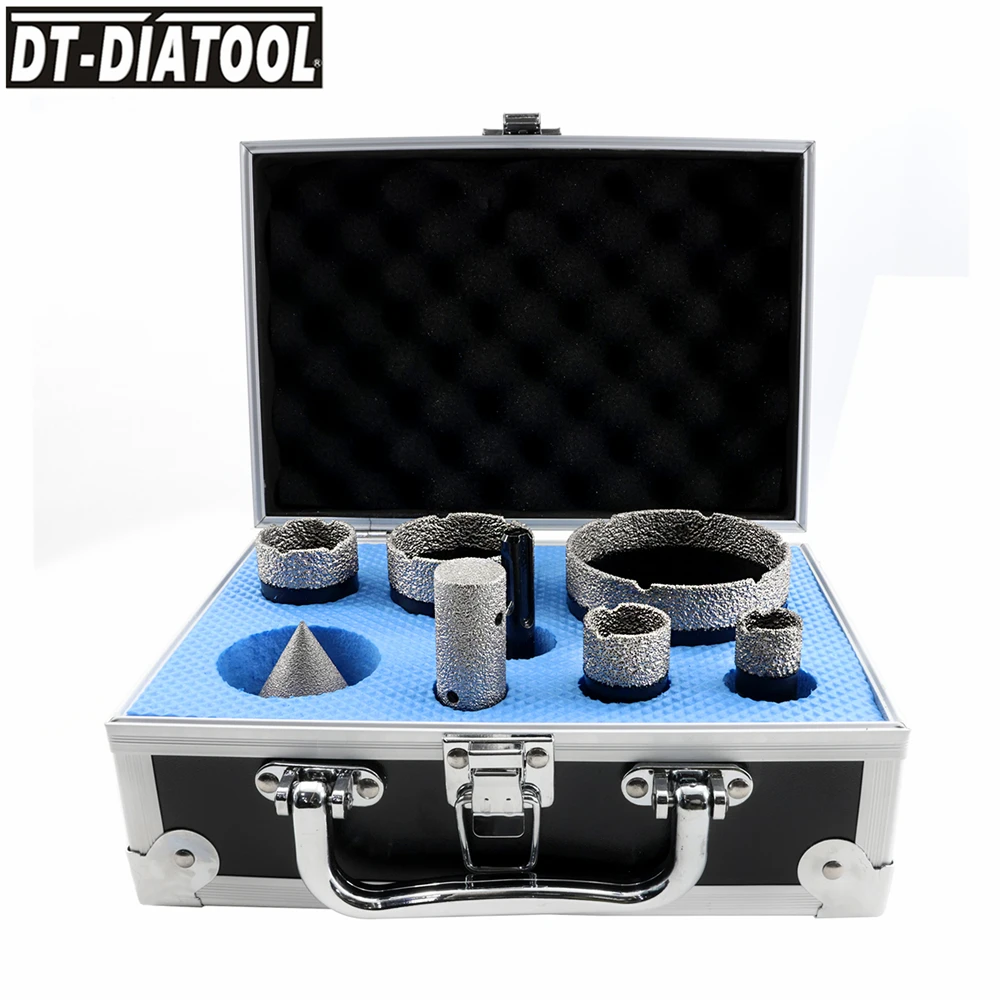 DIATOOL-Diamond Drill Bits Kit 58 Thread Holes Saw Drill Core Bits for Porcelain Tile Marble Hole Saw Kit, 8Pcs Tool Box