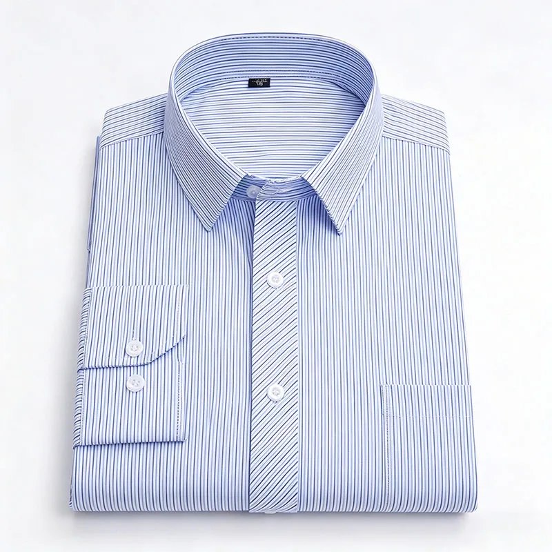 New in Tops Long Sleeved Striped Plaid Cotton Shirts For Men Slim Fit Single Pocket No-Ironing Bussiness Formal Designer Clothes