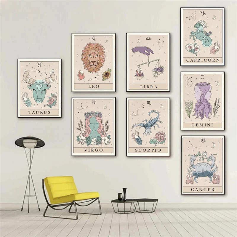 Constellation Nursery Wall Art Canvas Poster Print Astrology Boho Cancer Zodiac Astrology Painting Water Star Decoration Picture