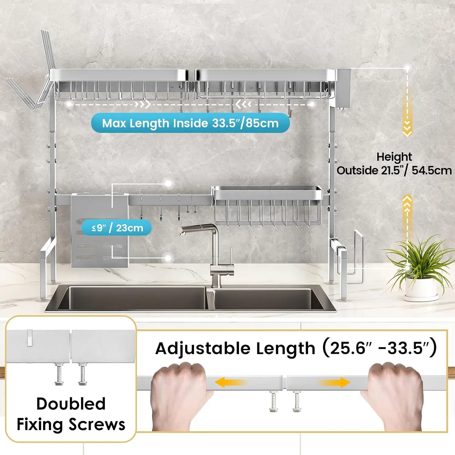 304 Stainless Steel Over The Sink Dish Drying Rack Length Adjustable Dish Drainer Full Set Dish Rack