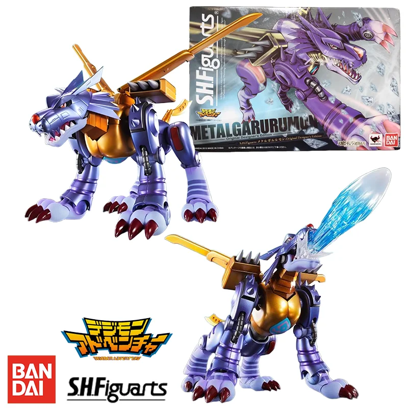 Bandai shf digimon metal garurumon anime colecionável figura de ação modelo brinquedos ornamentais colecionáveis presentes ideais para meninos meninas
