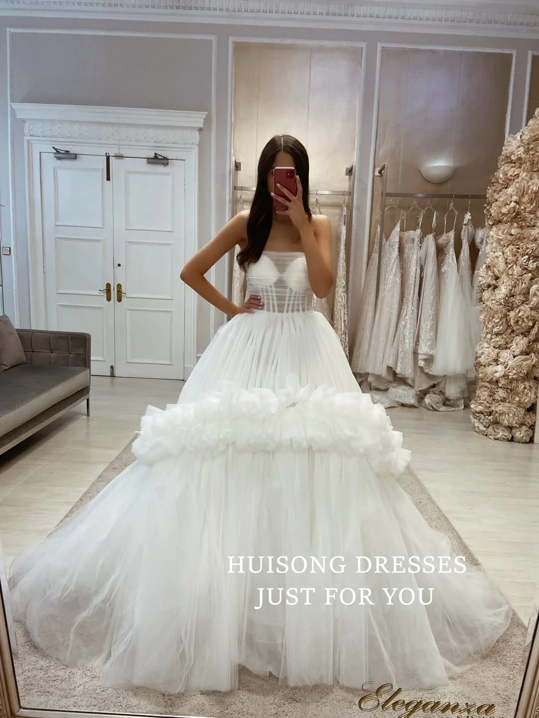 

HUISONG Customized Tiered Ruffles Tulle Wedding Dresses Sweetheart Sleeveless A-Line Beach Bridal Gown Vestidos De Novia