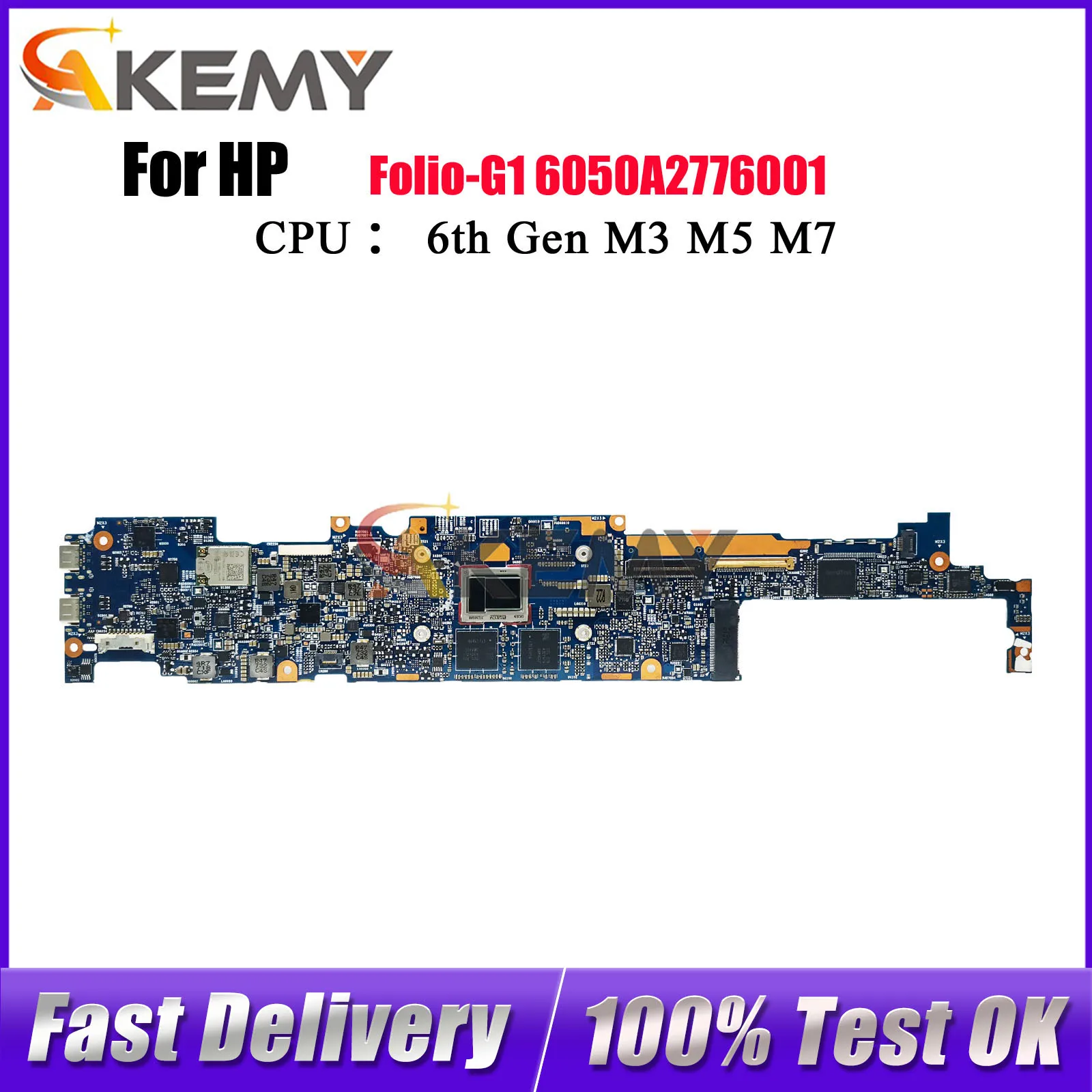 

6050A2776001 для ноутбука HP EliteBook Folio G1, материнская плата 850910-001 850910-601 с M5-6Y57 M7-6Y75, 8 ГБ ОЗУ, протестировано, ОК
