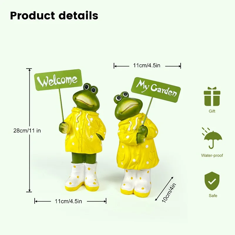 Resin Couple Frog Ornament With Welcome Sign Outdoor Garden Sculpture Statue Family Gift for Yard Patio Lawn