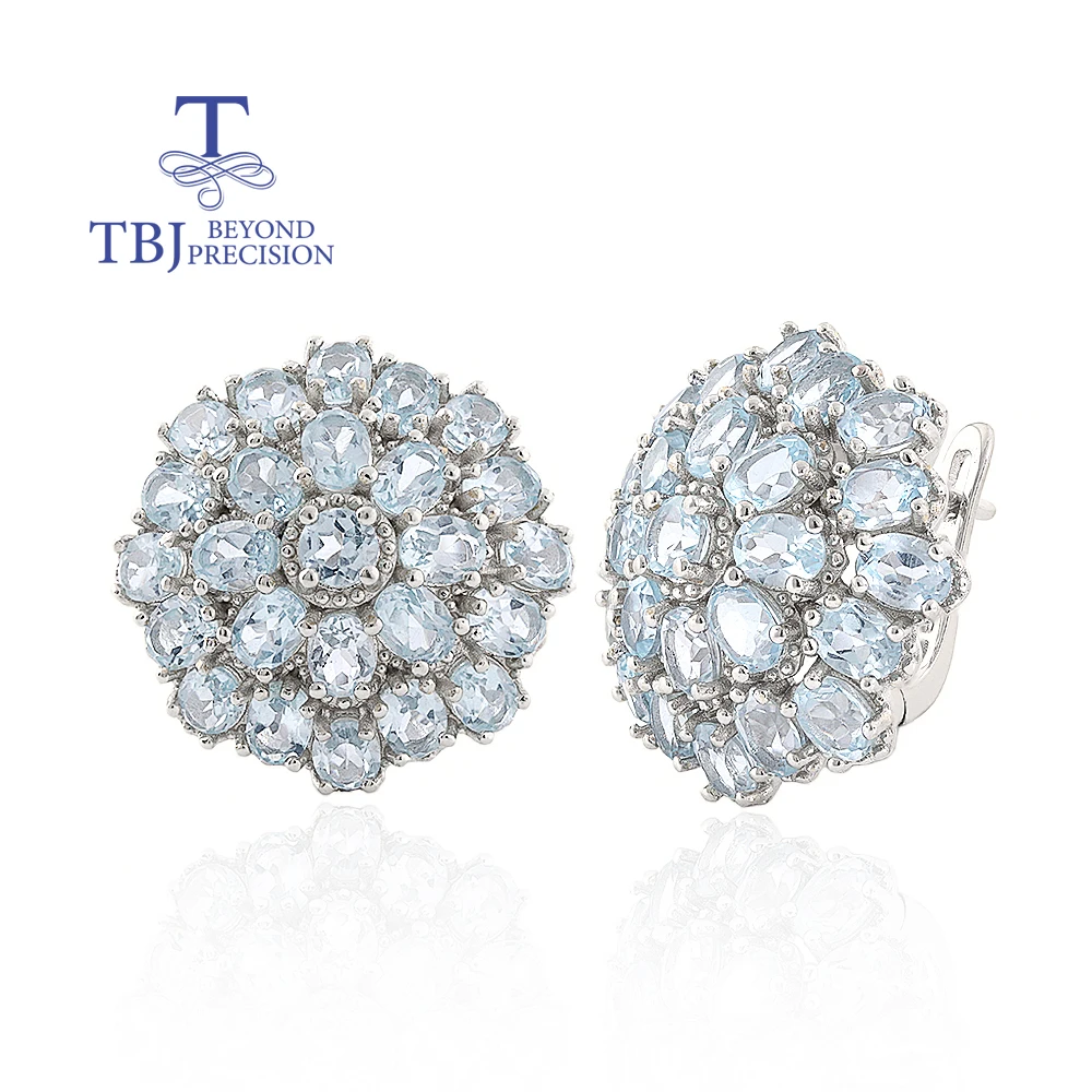 Pendientes de Plata de Ley 925 con Diseño de Flor Grande y Topacio Azul Cielo Natural, Piedra de Nacimiento de Noviembre, Joyería Fina para Mujer