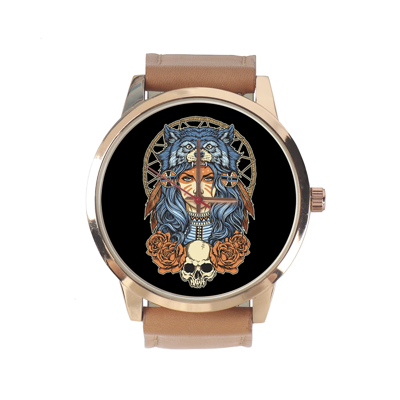 Wolf Head Hat Classic Man Watch Men Wrist Original Personality Electronic Watches Casual Indian Style Skeleton Custom Made Rose