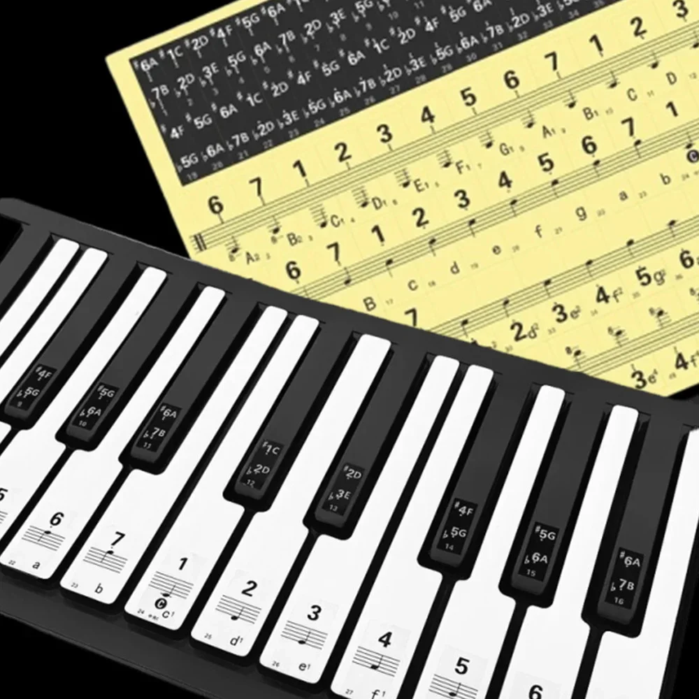 37/49/54/61/88 Key Transparent Piano Keyboard Stickers for Hand Roll Piano/Electric Piano Note Scale Musical Notation Beginners