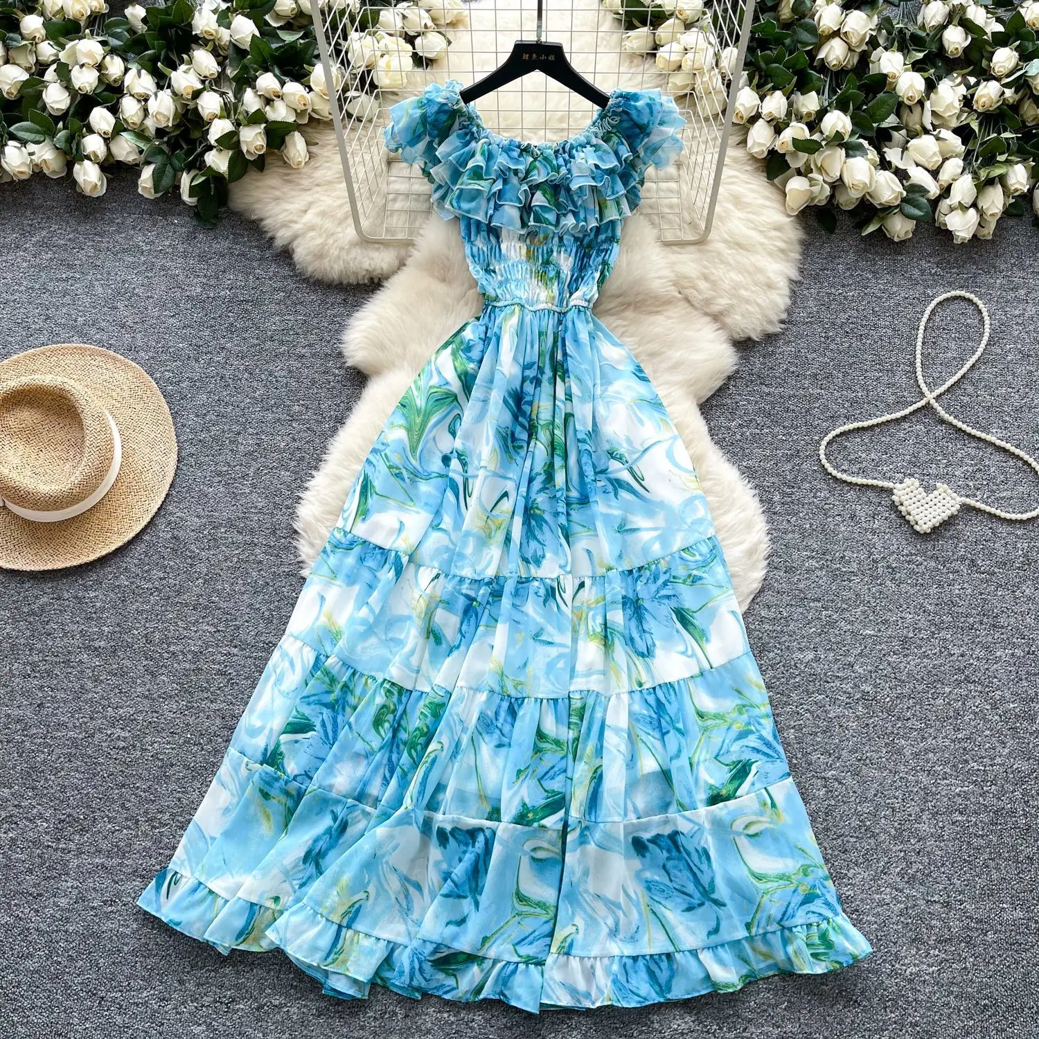 

Women Dress Long Dresses A Line Print Floral Vestidos Sexy High Waist Sleeveless Elegant Splice Y2k Streetwear Party Night
