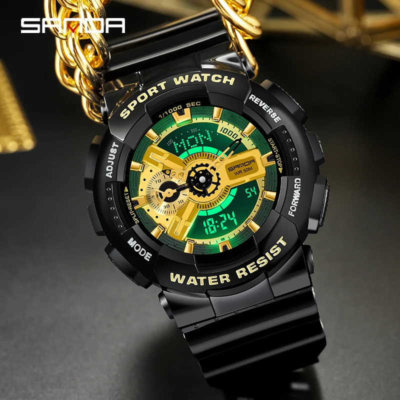 Fashion Sanda Top Brand Digital Watch Men Sport Watches Electronic Led Male Wrist For Clock Outdoor Waterproof Wristwatch 3110