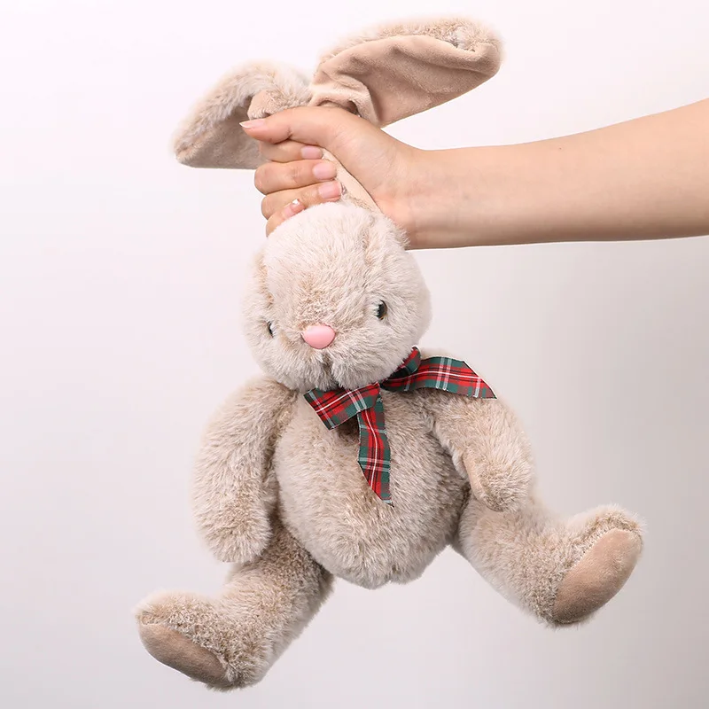 17cm Kawaii Long Ear Rabbit with Bow Tie Soft Plush Appease Toys Cute Fluffy Easter Bunny Cartoon Stuffed Animal Sleeping Dolls