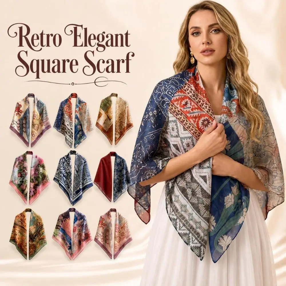 Premium 110cm Women Square Scarf Vintage Breathable Printed Bandana Shawl Elegant French Ladies Neck Scarf Sun Protection