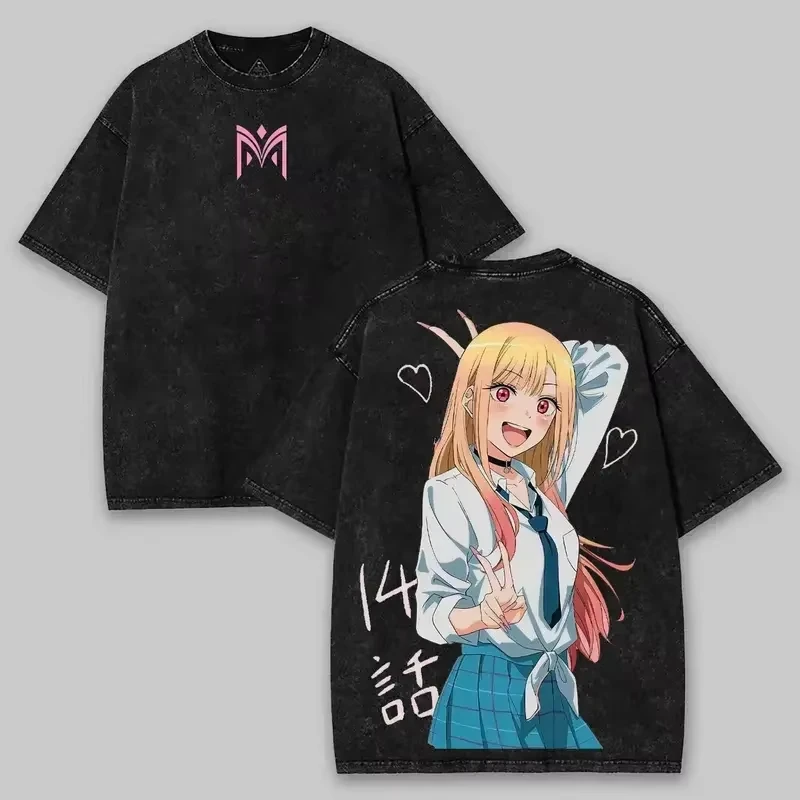 Camiseta Unissex Oversize de Algodão 100% com Estampa Kawaii My Dress-Up Darling Kitagawa Marin, Gola Redonda, Estilo Retrô, Verão 2026