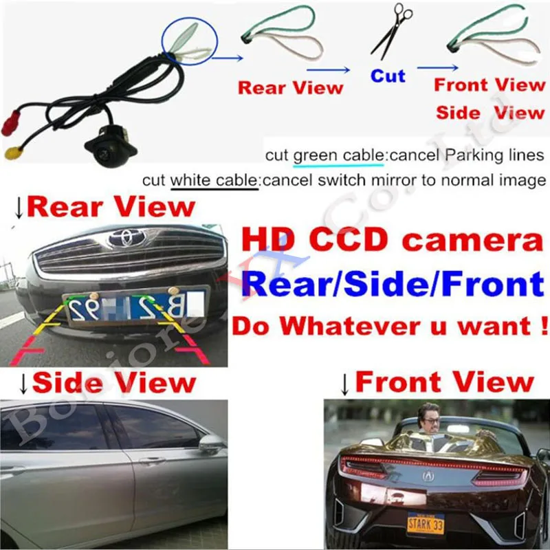 Koorinwoo Unveral HD CCD Auto Achteruitrijcamera Front camera Schakelaar Functie Nachtzicht Achteruit Inparkeren Camera Videosysteem