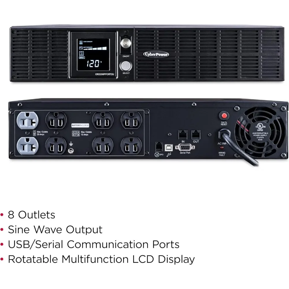 FAST FREE.OR2200PFCRT2U PFC Sinewave UPS System, 2000VA/1540W, 8 Outlets, AVR, 2U Rack/Tower