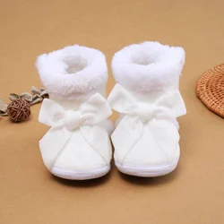 Chaussures d'hiver pour bébés garçons et filles, chaussons avec nœud papillon, chaussures de marche CPull pour tout-petits, coton chaud, doux, anti-alde, nouveau-né