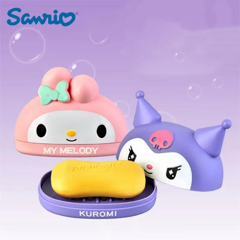 

kawaii Sanrio Hellokitty Kuromi Mymelody Soap Box Lovely Girl Heart Dormitory Soap Laundry Soap Drain Box Household Bathroom Box