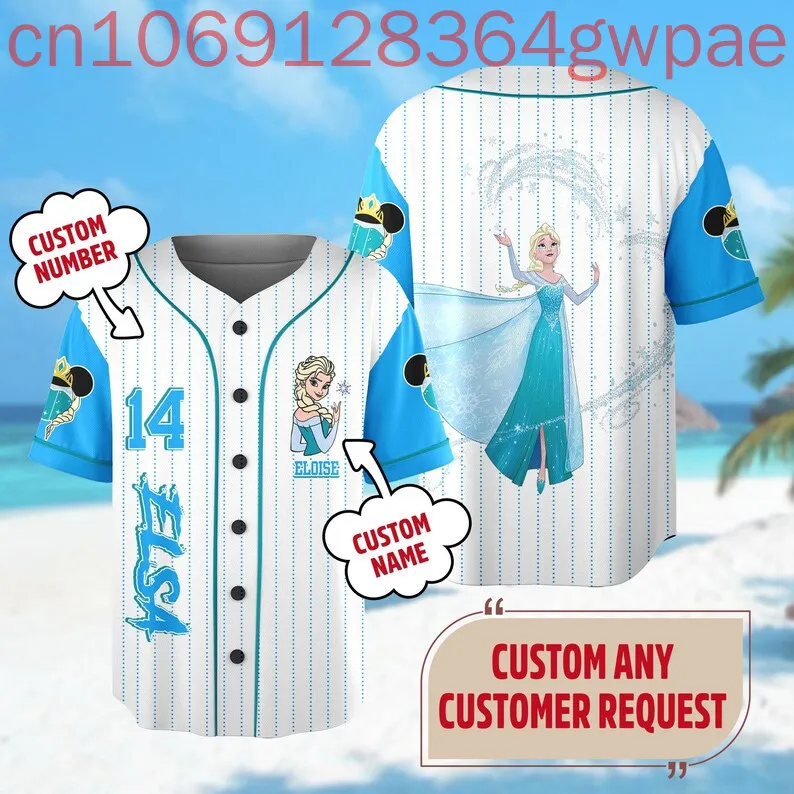 Disney Frozen Olaf Maglia da baseball con stampa 3D Camicia da donna da uomo Top Estate Elsa Casual Manica corta Camicie da baseball per bambini