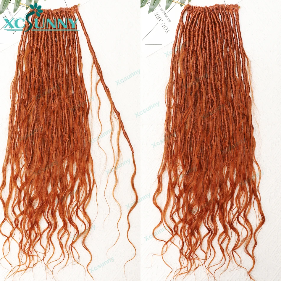 350 Solid Ginger Pre Looped Crochet Boho Locs With Human Hair Curls Body Wave Crochet Boho Locs Hair Extensions For Women