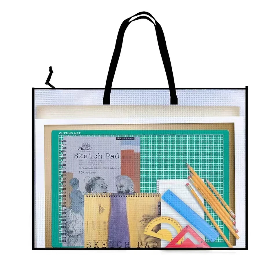 19x25in Large Art Folder Clear Mesh Folder Organizer For Bulletin Boards Poster Organizer With Zipper Handle StorageBag Tote Bag