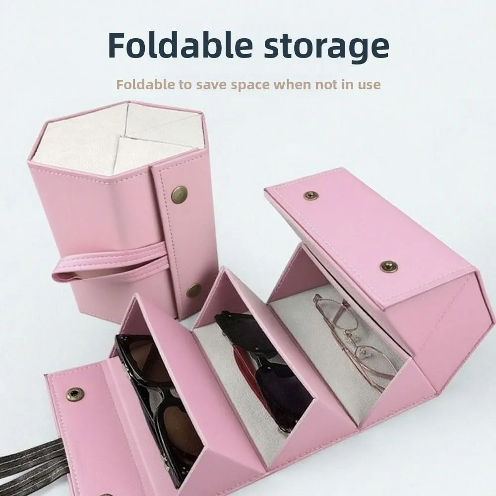 Pink Glasses Organizer Compact Hard Shell Storage Box 3/4/5 Slots Multi-Slot Folding Eyeglasses Case Display for Optical Glasses