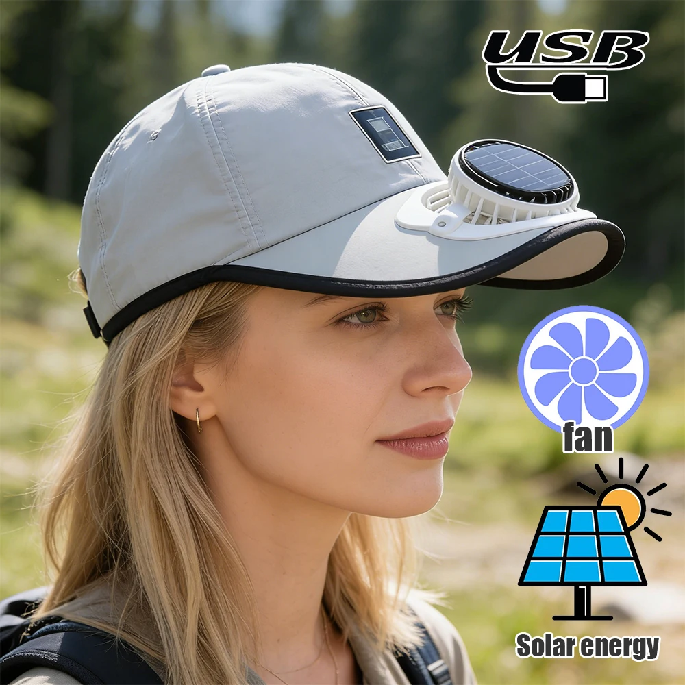Solar Powered Fan Hat with USB Charging Unisex Breathable Mesh UV Protection Baseball Cap Perfect Summer Outdoor Sun Hat for Men