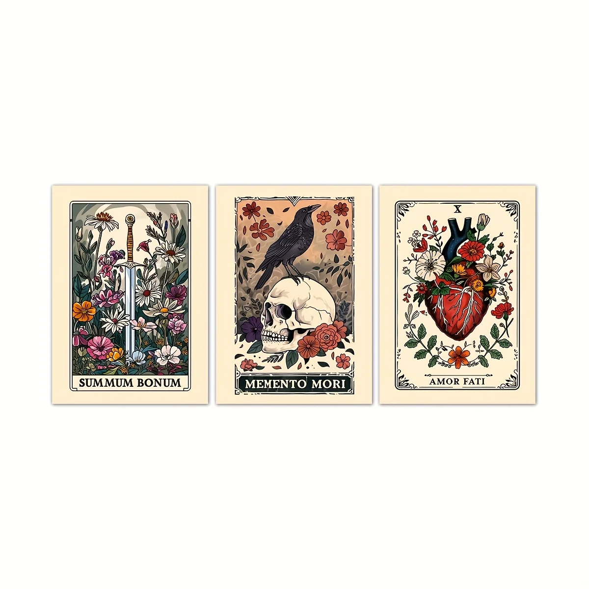 مجموعة مكونة من 3 قطع من بطاقات التارو ستويك ويزدوم - نمط بوهو ترابي، موضوع تذكار موري والتأمل، فن جداري حديث وبسيط لـ #6