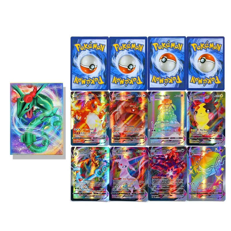 100 Sheets Pokemon Cards Vmax EX GX Energy Card No Repetition Exceed Evolution Charizard Full Flash Card Multiple People Battle