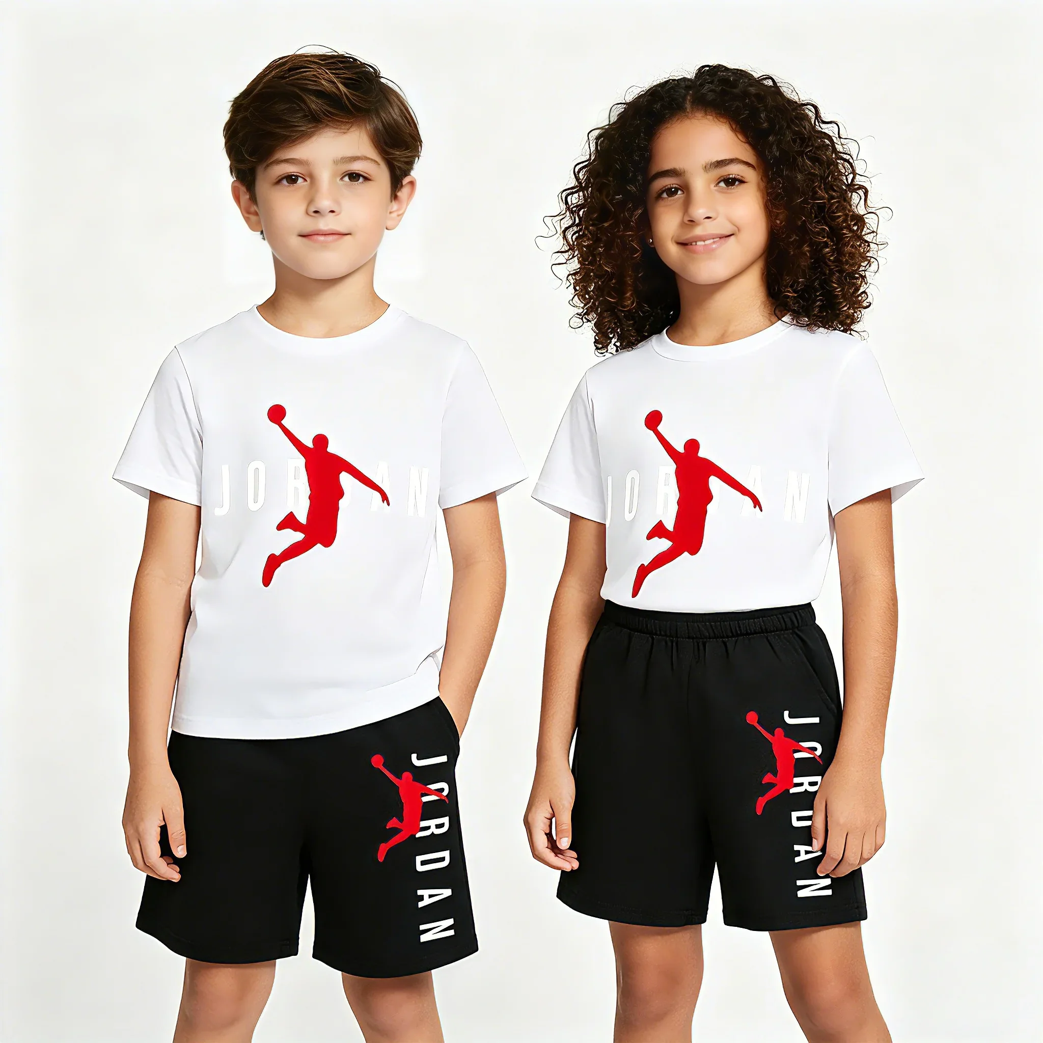 

3-12Y Kids Basketball Sports Set 2026 New Summer Letter Print T-shirt & Shorts Boy Girl Casual Streetwear Idol Inspired Tracksui