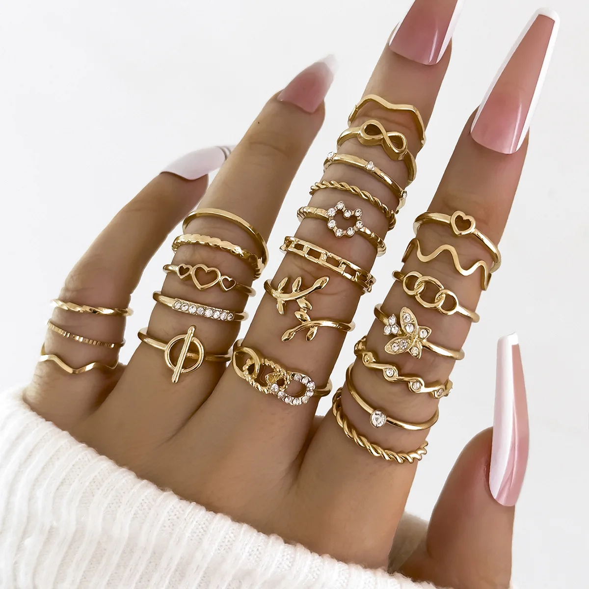 23Pcs Geometric Knuckle Rings Set For Women Crystal Butterfly Heart Gold Silver Color Rings Female Trendy Party Jewelry Gift