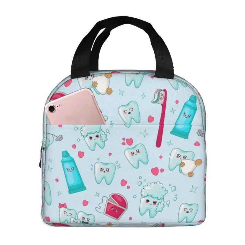 

Teeth Dentist Thermal Insulated Lunch Bags Women Dentistry Lunch Container for Outdoor Camping Travel Storage Food Bento Box