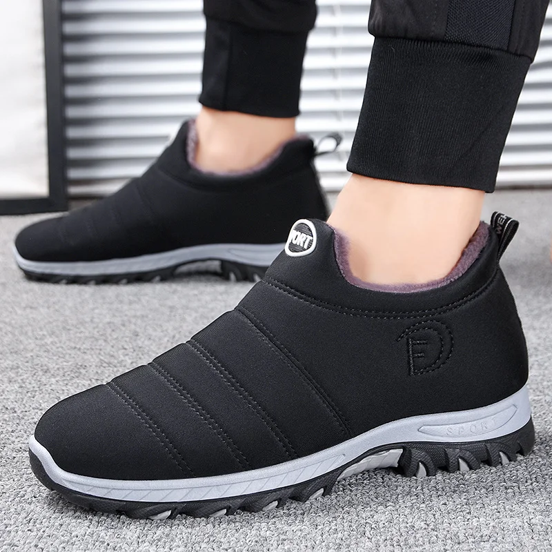 Men Boots Warm Fur Sneakers Men Casual Flats Shoes Non-Slip Snow Boots Slip on Shoes for Men Fashion Ankel Boots  Shoes