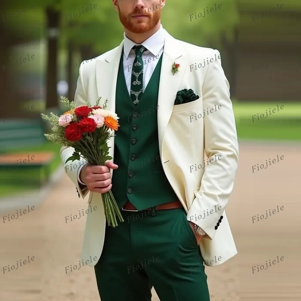 New Groom Men Suits Formal Occasion Wedding Party Male Tuxedos Bridegroom Groomsman Costume 3 Piece Set Blazer Vest Pants 01