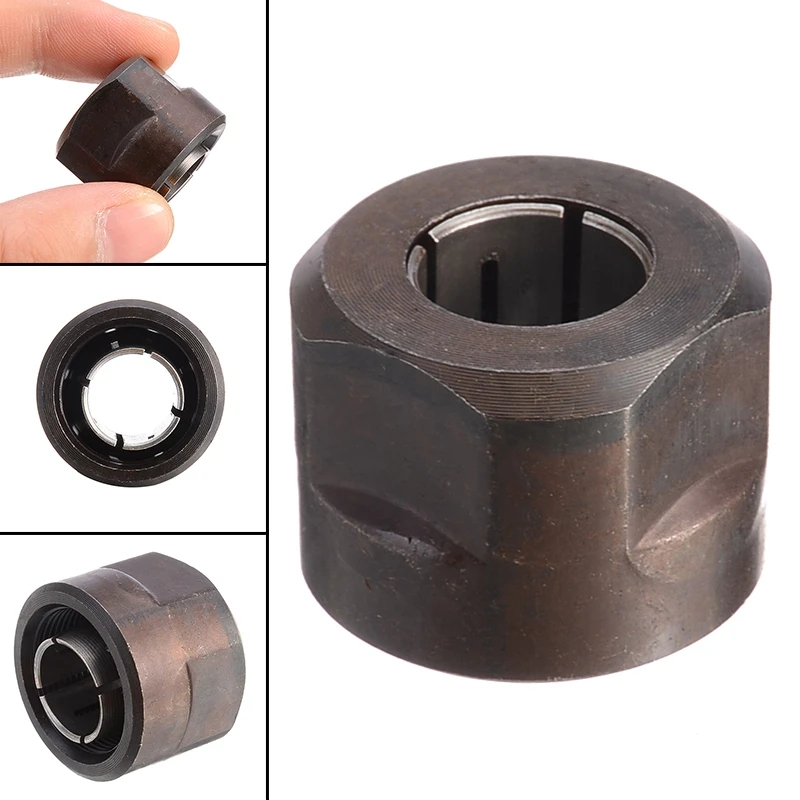 Metal Collet Nut 1Pc Black Metal Collet Nut Plunge Router Parts 12.7Mm Center Hole Diameter 22.5X27Mm