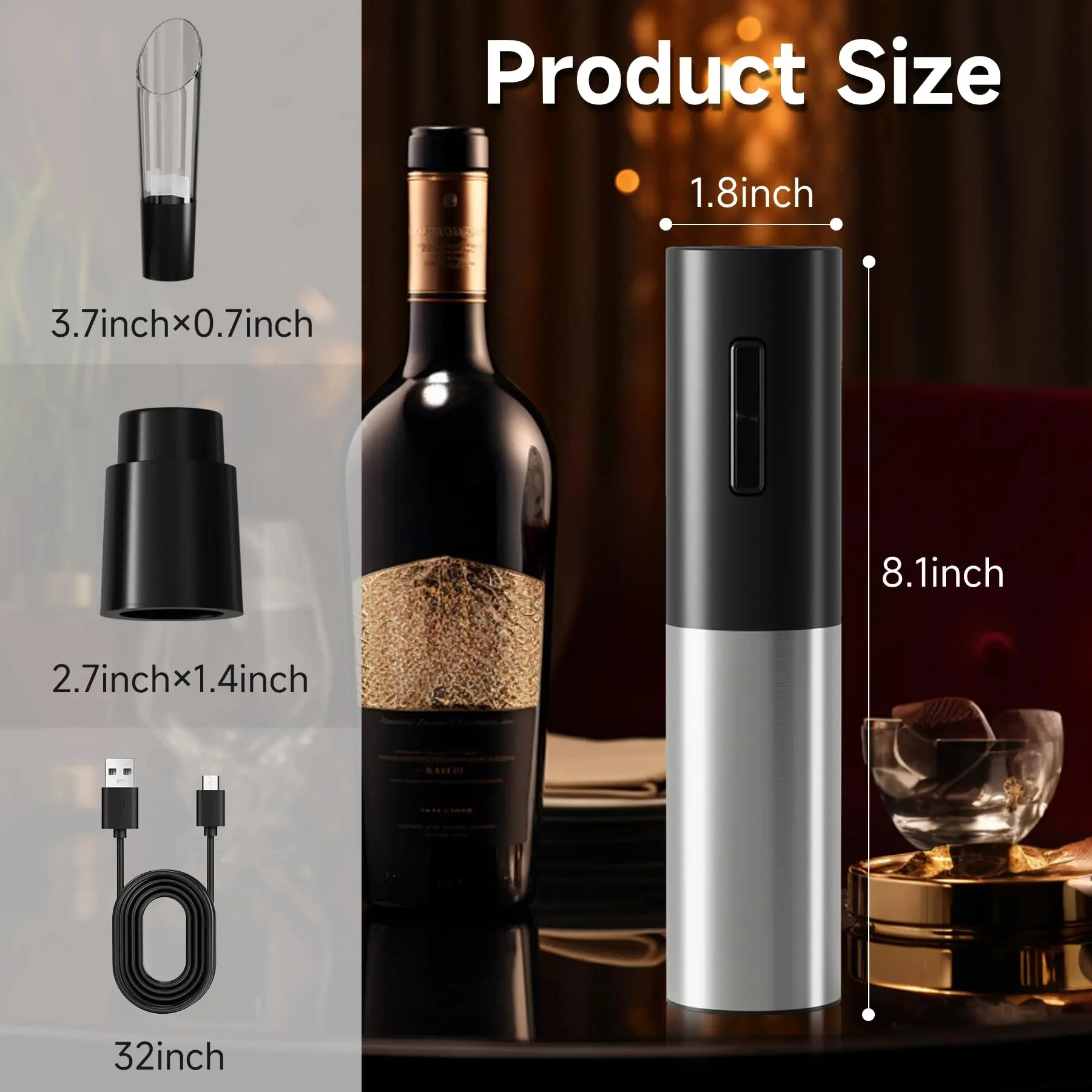 

1pc Electric Wine Opener, Rechargeable Automatic Wine Bottle Opener with One-Click Button Red Wine Corkscrew Wine Tools for Home