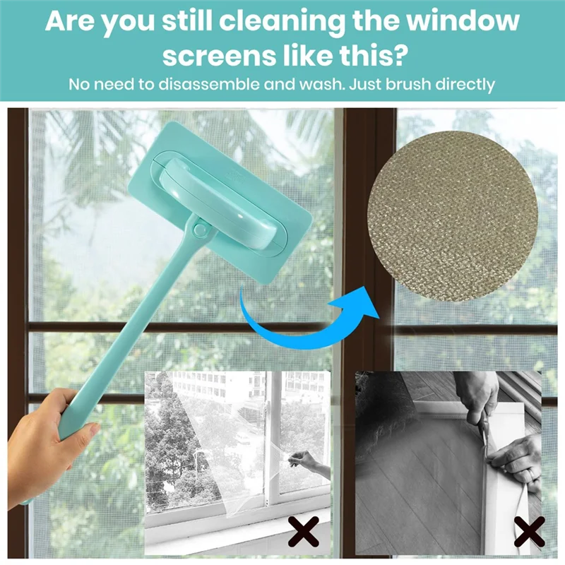 

AT43-Window Screen Cleaner&Track Cleaning Kit,Mesh Screen Cleaning Brush,14.8In Detachable Long-Reach Handle,Wet&Dry Dual-Use
