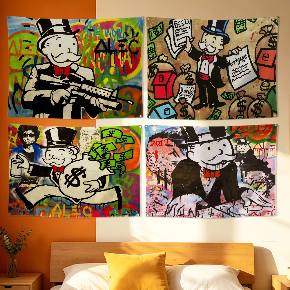 Cartoon Money Funny Cute Artist Flag Polyester Printing Banner For Bedroom Living Bar Garden Garage Wall Art Out Door Decoration