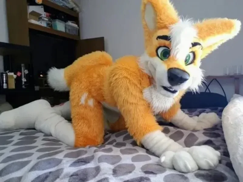 Weihnachten Gelb Weiß Langes Fell Pelzigen Husky Hund Wolf Fuchs Fursuit Maskottchen Kostüm Erwachsene Cartoon Charakter Anzug Echte Spielen Handel Sh