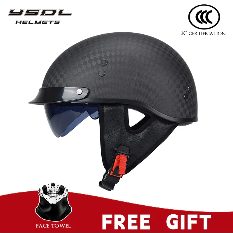 Retro Cruising Motorcycle Helmet 3C Certified Carbon Fiber Electric Scooter Pedal Riding Lightweight Motorcycle Half Helmet